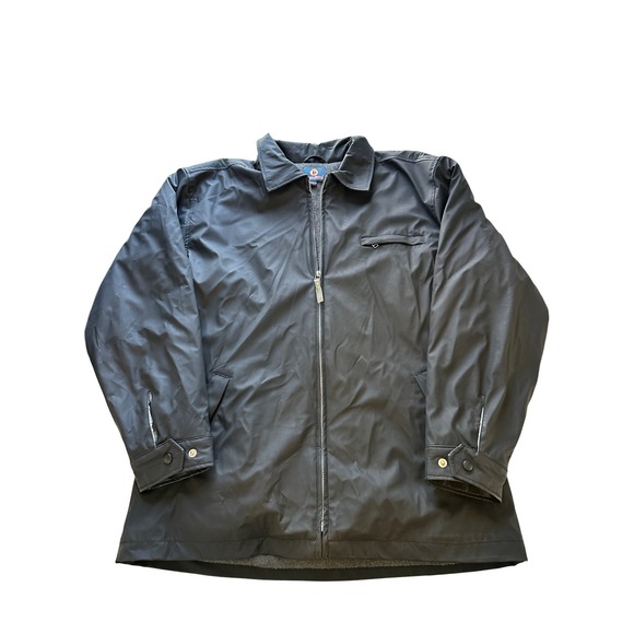Vintage 90s Y2K Burnside Mens Black Vinyl Jacket Full Zip Work Utility Coat KC L - Picture 1 of 10
